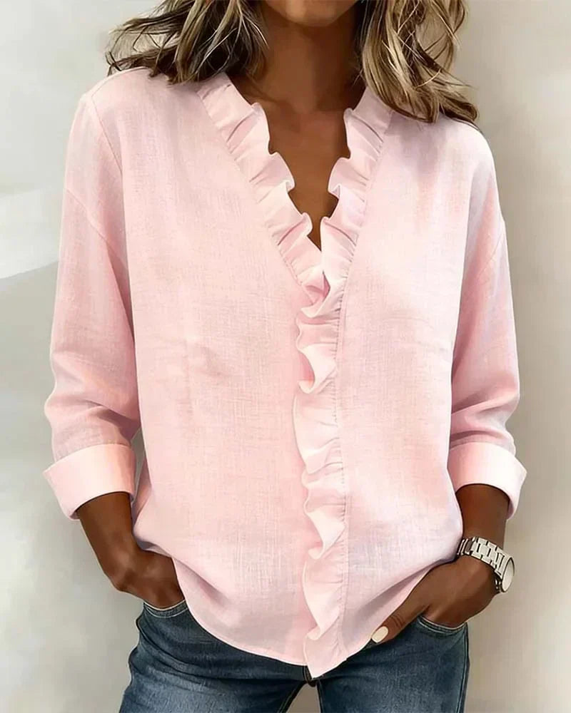 Blúzka s volánikovým V-výstrihom pre ženy
