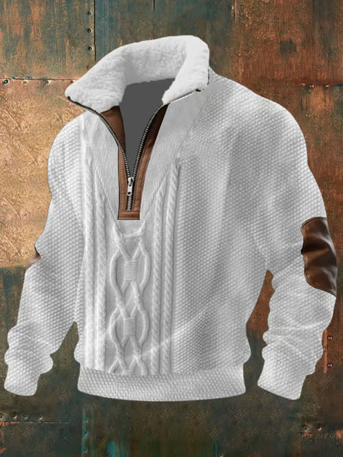Zateplený sveter na zips s vysokým golierom Dušan – Biela