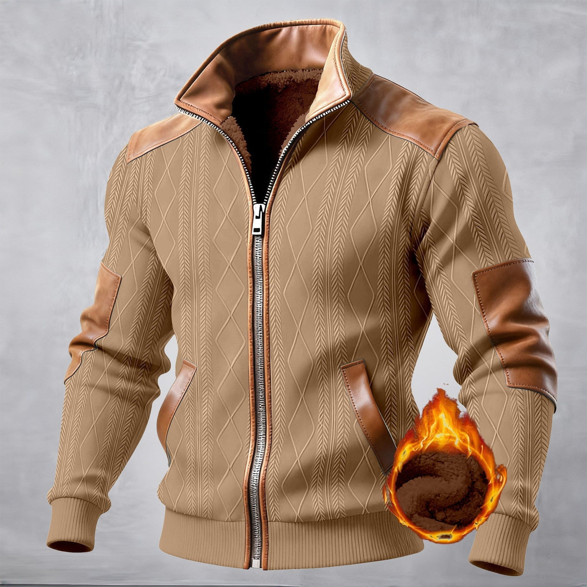 Štruktúrovaná bunda na zips s detailmi v koženom vzhľade Richard – Khaki