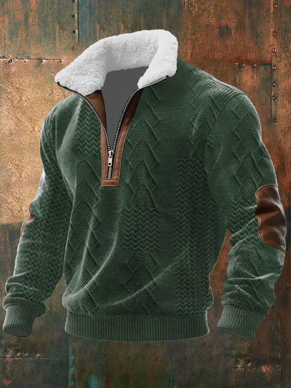 Zateplený sveter na zips s golierom Gregor – Tmavozelená