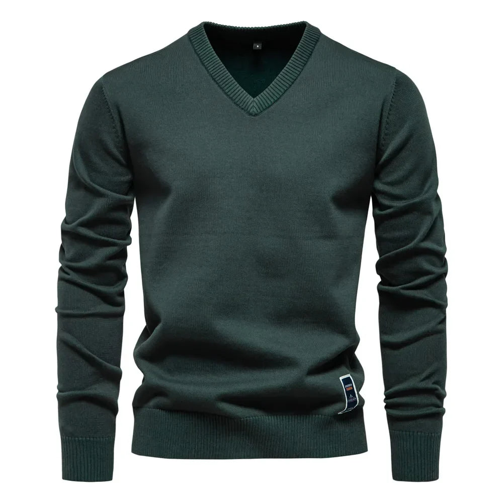 Bavlnený sveter s výstrihom do V Emil – Zelená