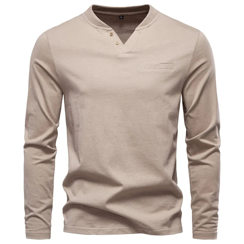 Henley tričko s dlhým rukávom Zoltán – Khaki