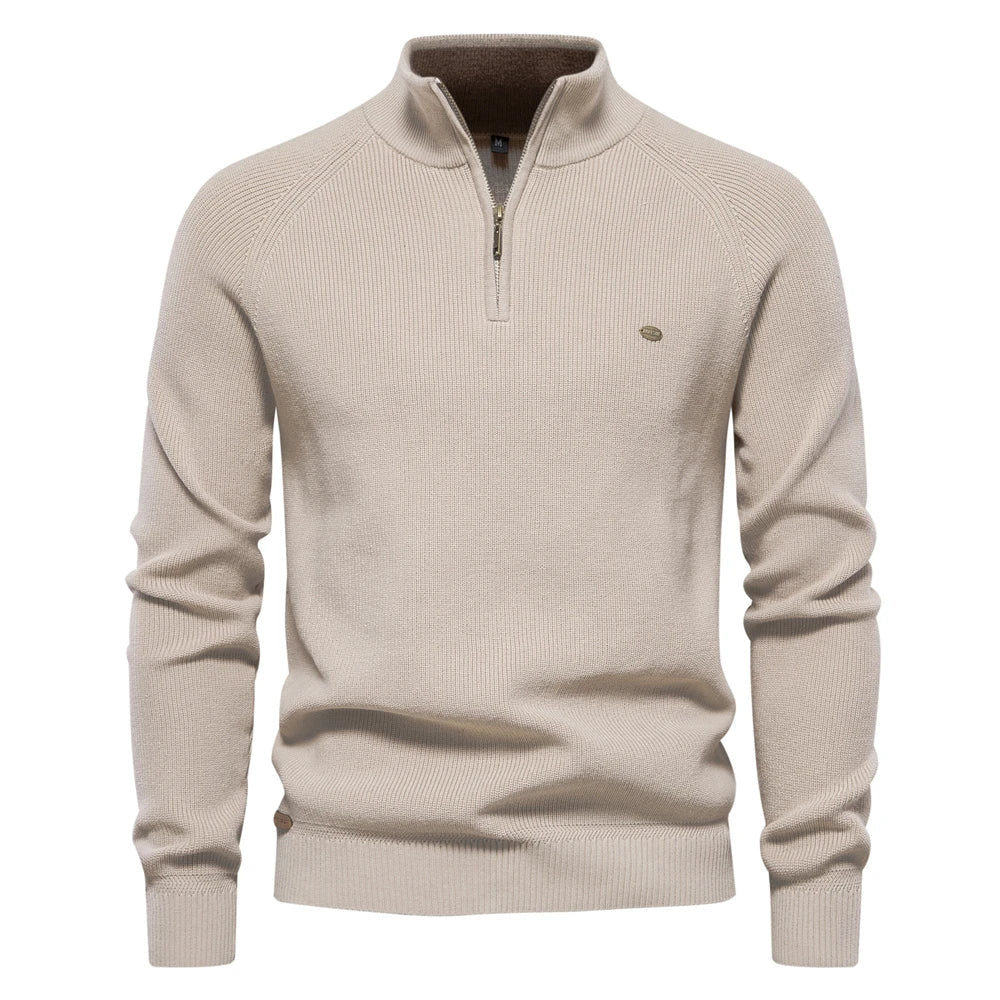 Prémiový pánsky sveter na zips Dominik – Khaki