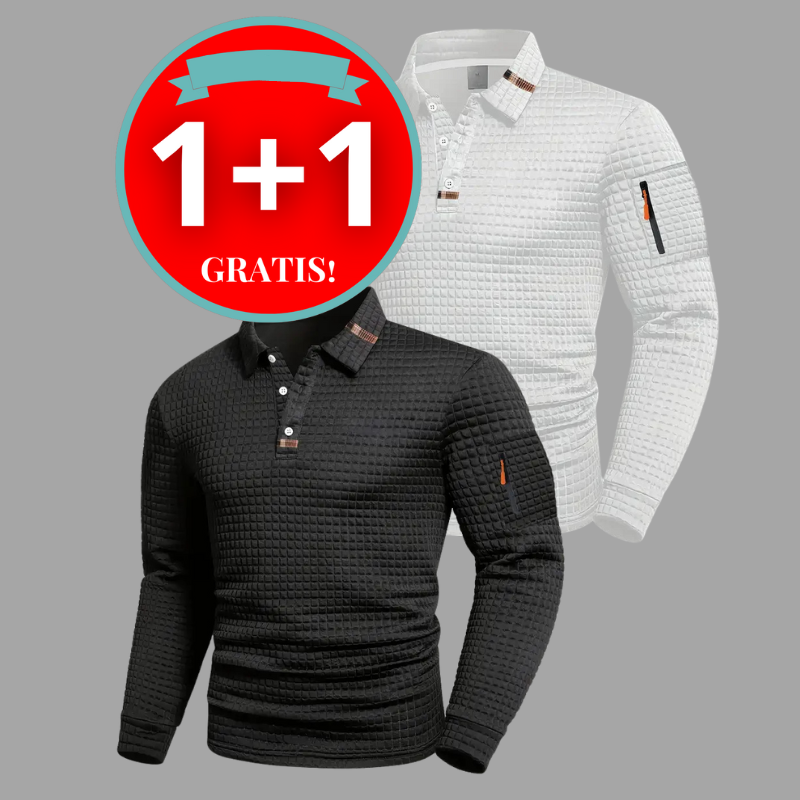Vaflový sveter s polo golierom Bruno