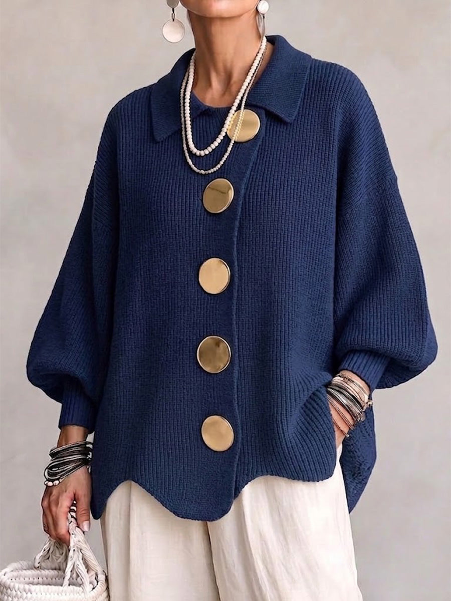 Oversize kardigán so zlatými gombíkmi Izabela – Tmavomodrá